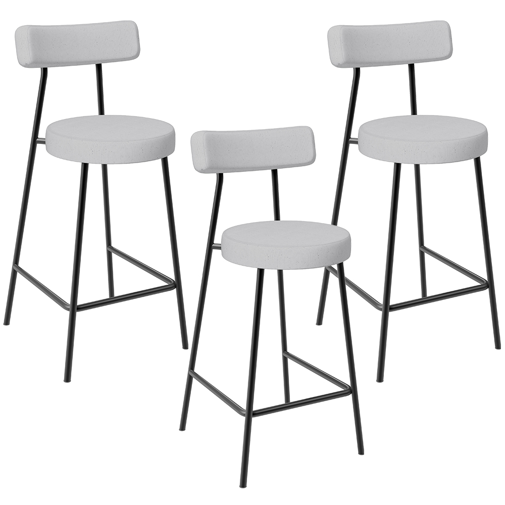 Kit 03 Banquetas Baixa Para Cozinha Sala De Jantar Bancada Milão L02 Linho Cinza - Lyam Decor