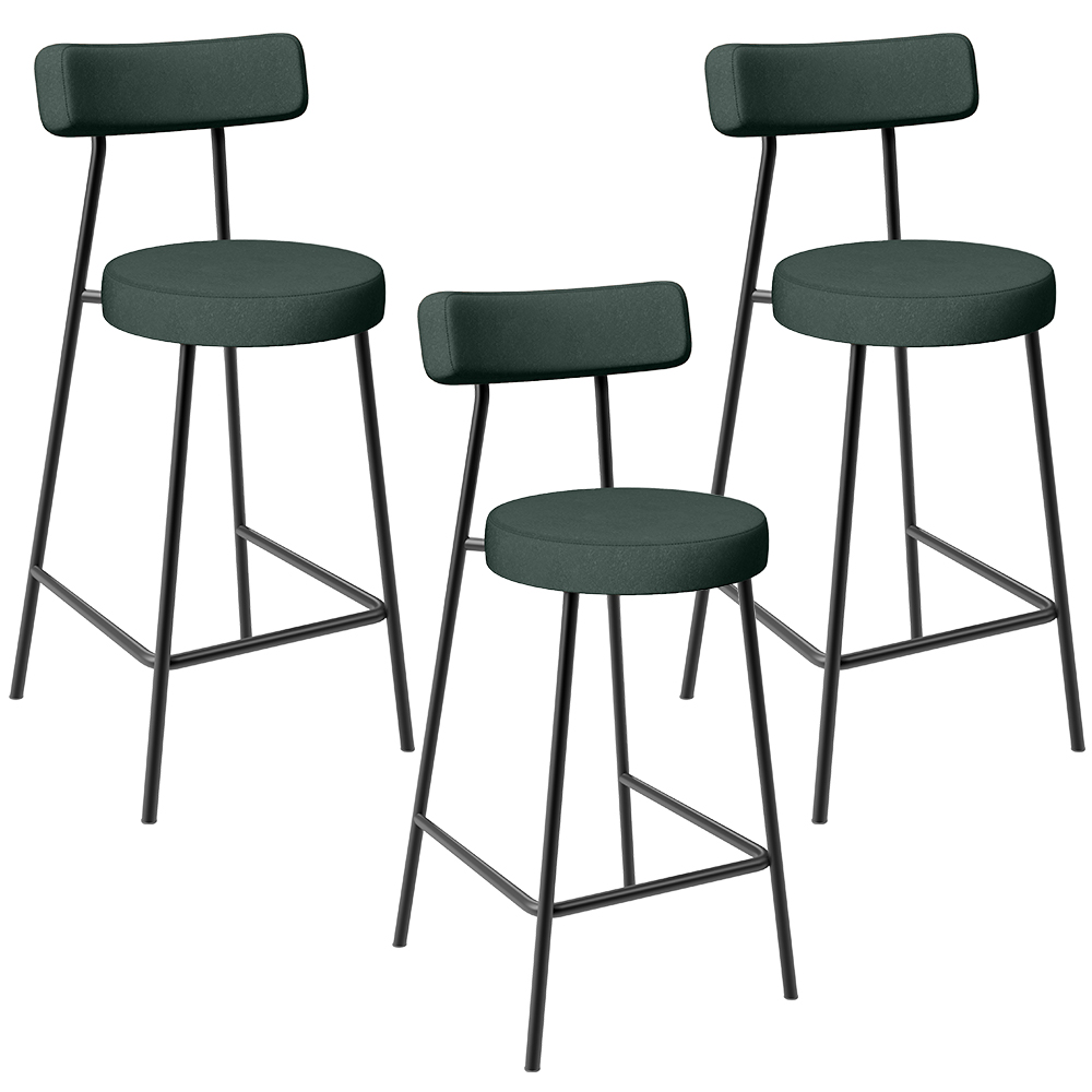 Kit 03 Banquetas Baixa Para Cozinha Sala De Jantar Bancada Milão L02 Linho Verde Musgo - Lyam Decor