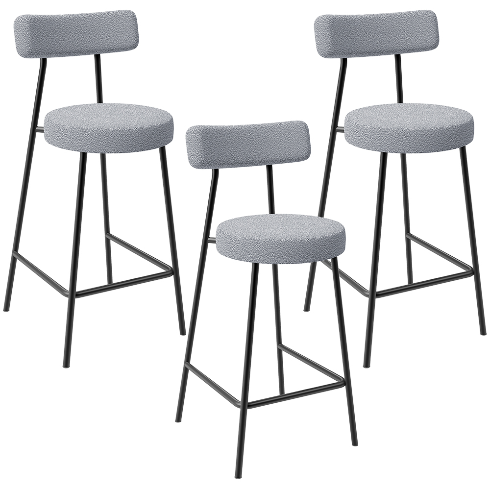 Kit 03 Banquetas Baixa Para Cozinha Sala De Jantar Bar Bancada Milão L02 Bouclê Cinza - Lyam Decor