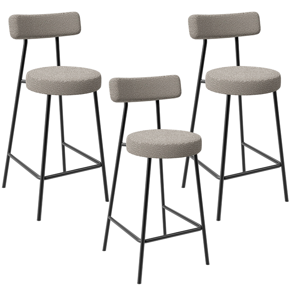 Kit 03 Banquetas Baixa Para Cozinha Sala De Jantar Bar Bancada Milão L02 Bouclê Creme - Lyam Decor