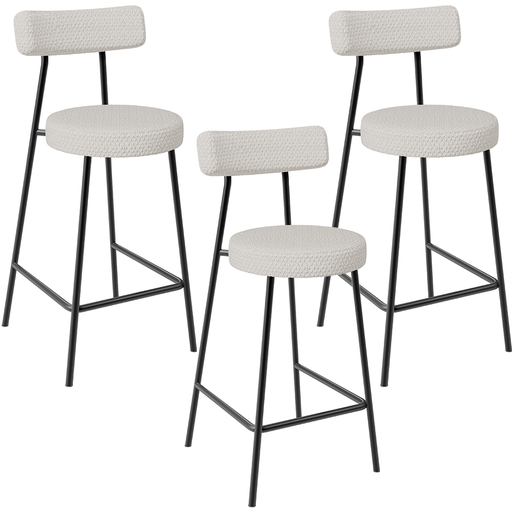 Kit 03 Banquetas Baixa Para Cozinha Sala De Jantar Bar Bancada Milão L02 Bouclê Cru - Lyam Decor