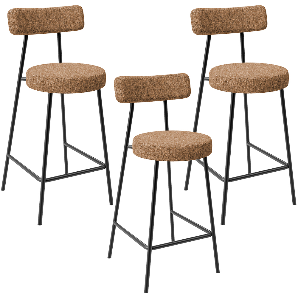 Kit 03 Banquetas Baixa Para Cozinha Sala De Jantar Bar Bancada Milão L02 Bouclê Mostarda - Lyam Decor