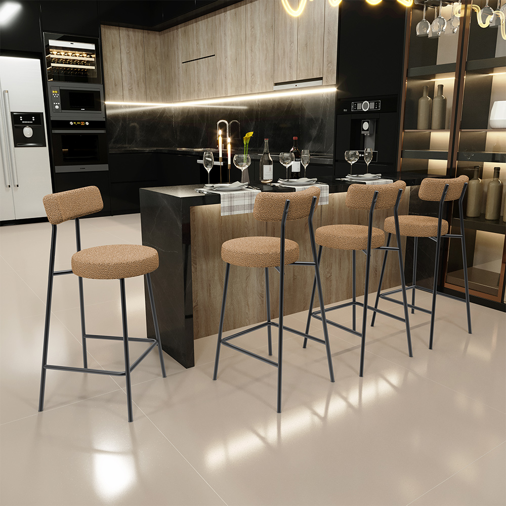 Kit 03 Banquetas Baixa Para Cozinha Sala De Jantar Bar Bancada Milão L02 Bouclê Mostarda - Lyam Decor