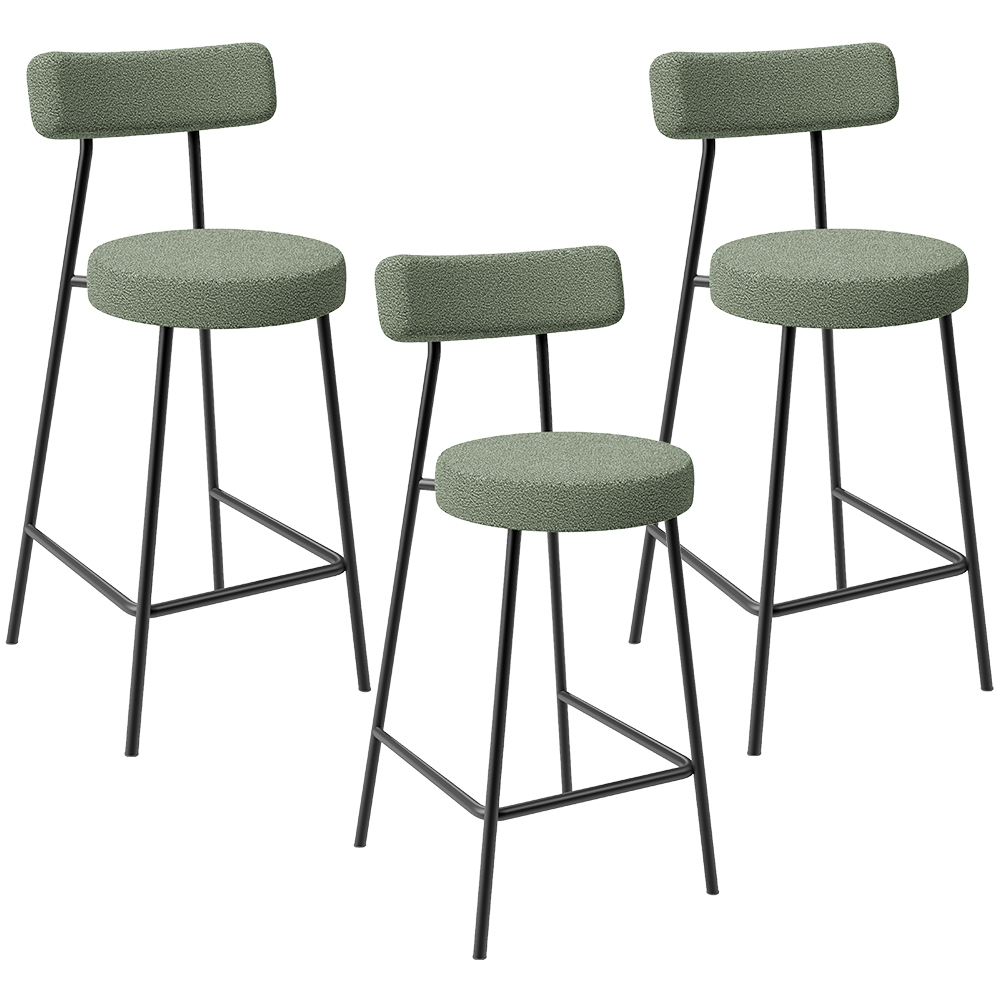 Kit 03 Banquetas Baixa Para Cozinha Sala De Jantar Bar Bancada Milão L02 Bouclê Oliva - Lyam Decor