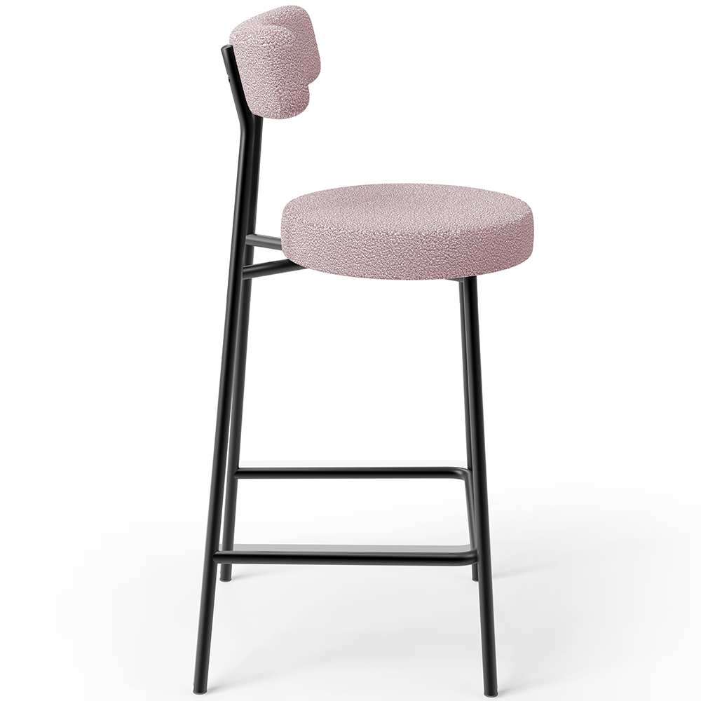 Kit 03 Banquetas Baixa Para Cozinha Sala De Jantar Bar Bancada Milão L02 Bouclê Rosê - Lyam Decor