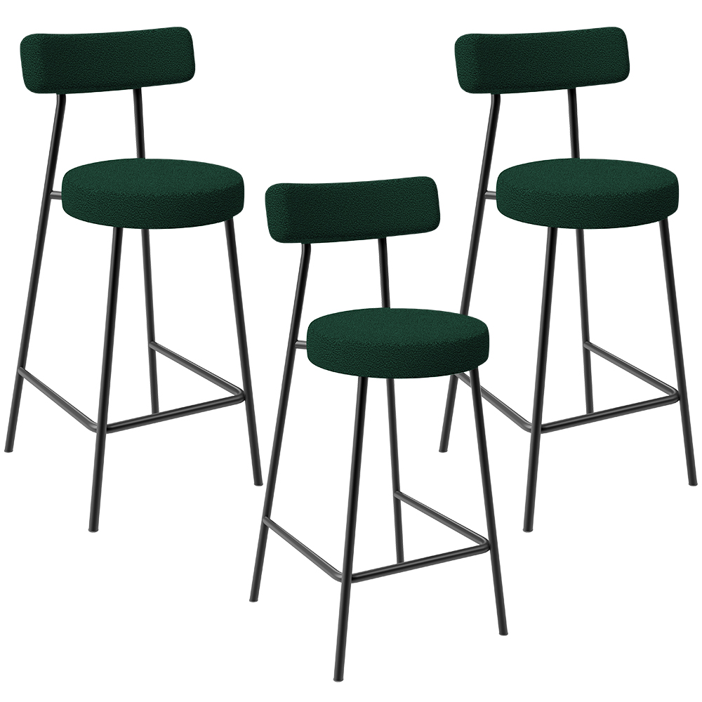 Kit 03 Banquetas Baixa Para Cozinha Sala De Jantar Bar Bancada Milão L02 Bouclê Verde - Lyam Decor