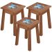 Kit 03 Banquetas Baixas De Madeira Maciça Pinus Rústica Com Cerâmica Vintage W02 Imbuia - Lyam Decor