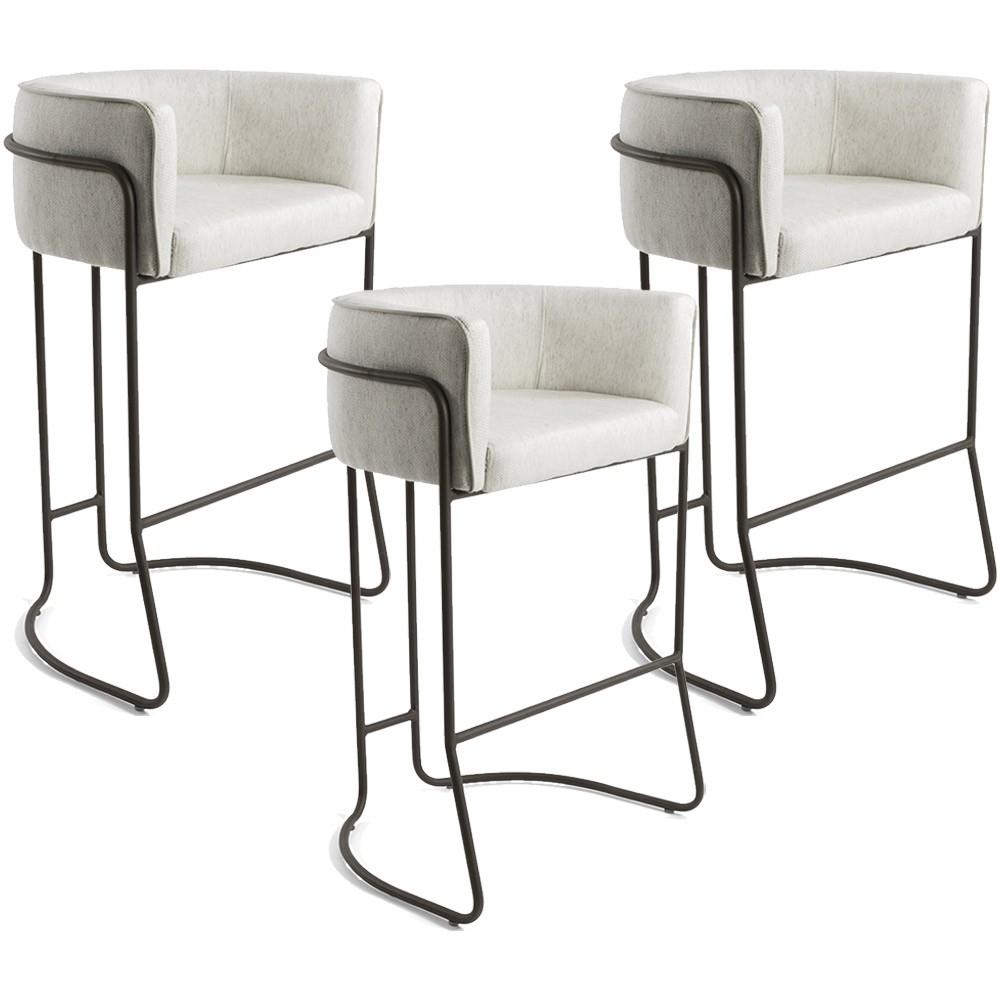 Kit 03 Banquetas Decorativa Fixa Base de Aço Choco Betina D02 Linho Creme A-48 - Lyam Decor