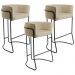 Kit 03 Banquetas Decorativas Fixa Base de Aço Preto Betina D02 Linho Bege C-129 - Lyam Decor