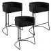 Kit 03 Banquetas Decorativas Fixa Base de Aço Preto Betina D02 Linho Chumbo D-465 - Lyam Decor