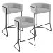 Kit 03 Banquetas Decorativas Fixa Base de Aço Preto Betina D02 Linho Cinza D-315 - Lyam Decor