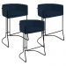 Kit 03 Banquetas Decorativas Fixa Base de Aço Preto Betina D02 Veludo Azul Oxford C-304 - Lyam Decor