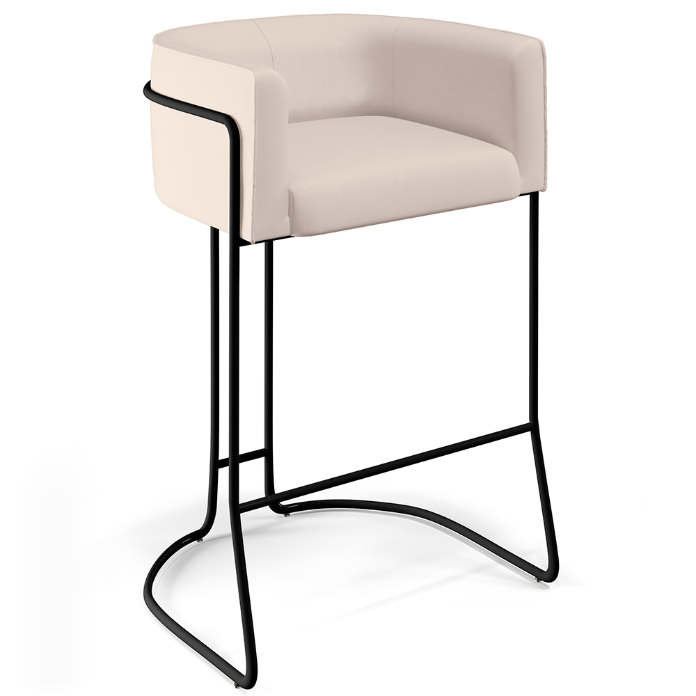 Kit 03 Banquetas Decorativas Fixa Base de Aço Preto Betina D02 Veludo Bege C-309 - Lyam Decor