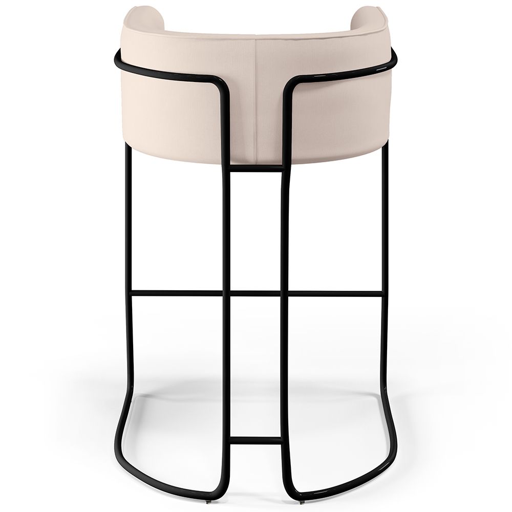 Kit 03 Banquetas Decorativas Fixa Base de Aço Preto Betina D02 Veludo Bege C-309 - Lyam Decor