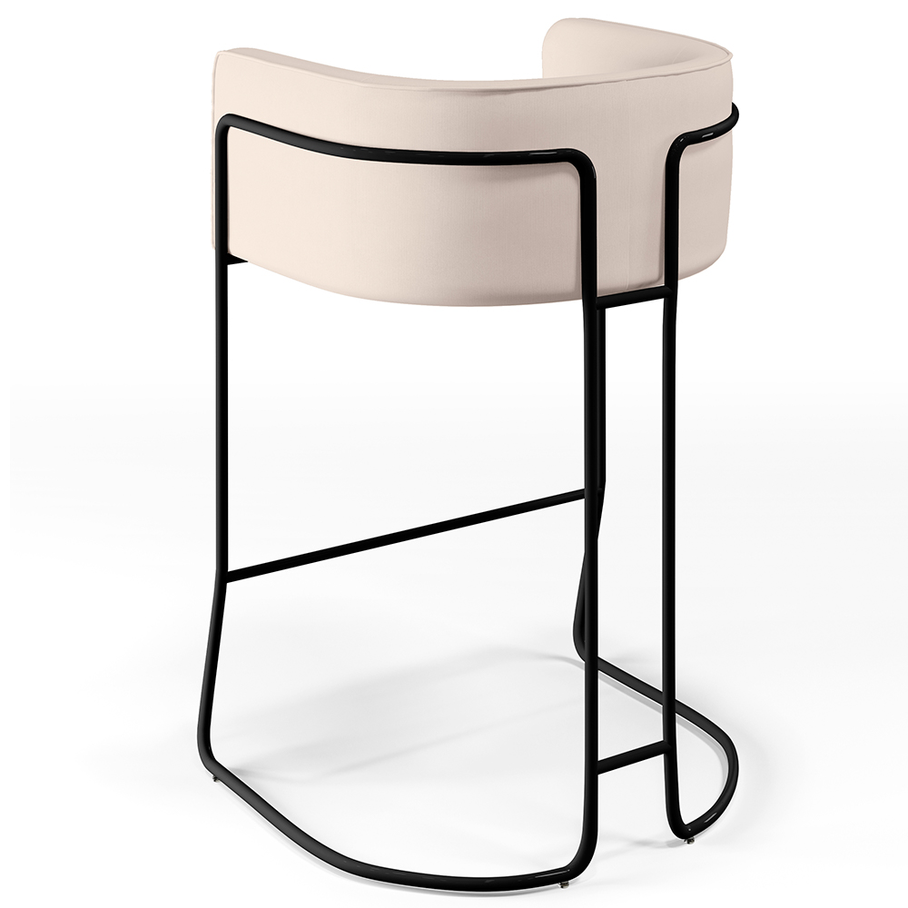 Kit 03 Banquetas Decorativas Fixa Base de Aço Preto Betina D02 Veludo Bege C-309 - Lyam Decor