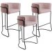 Kit 03 Banquetas Decorativas Fixa Base de Aço Preto Betina D02 Veludo Rosê C-305 - Lyam Decor
