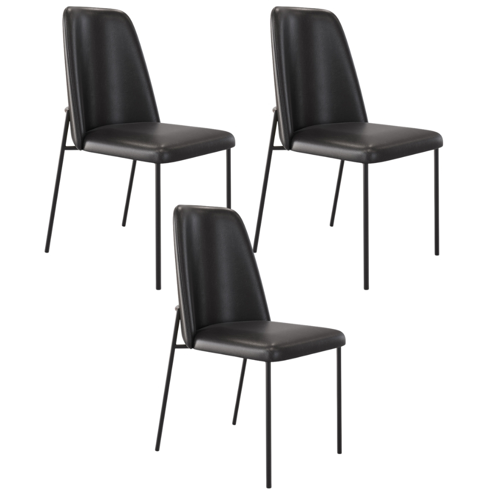 Kit 03 Cadeiras Decorativa Estofada Para Sala De Jantar Bella L02 Couríssimo Preto - Lyam Decor