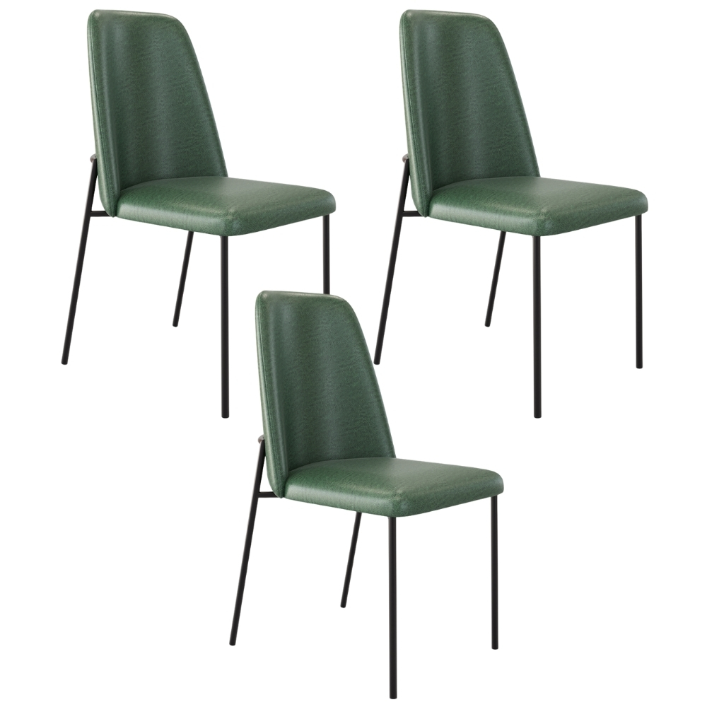 Kit 03 Cadeiras Decorativa Estofada Para Sala De Jantar Bella L02 Couríssimo Verde - Lyam Decor