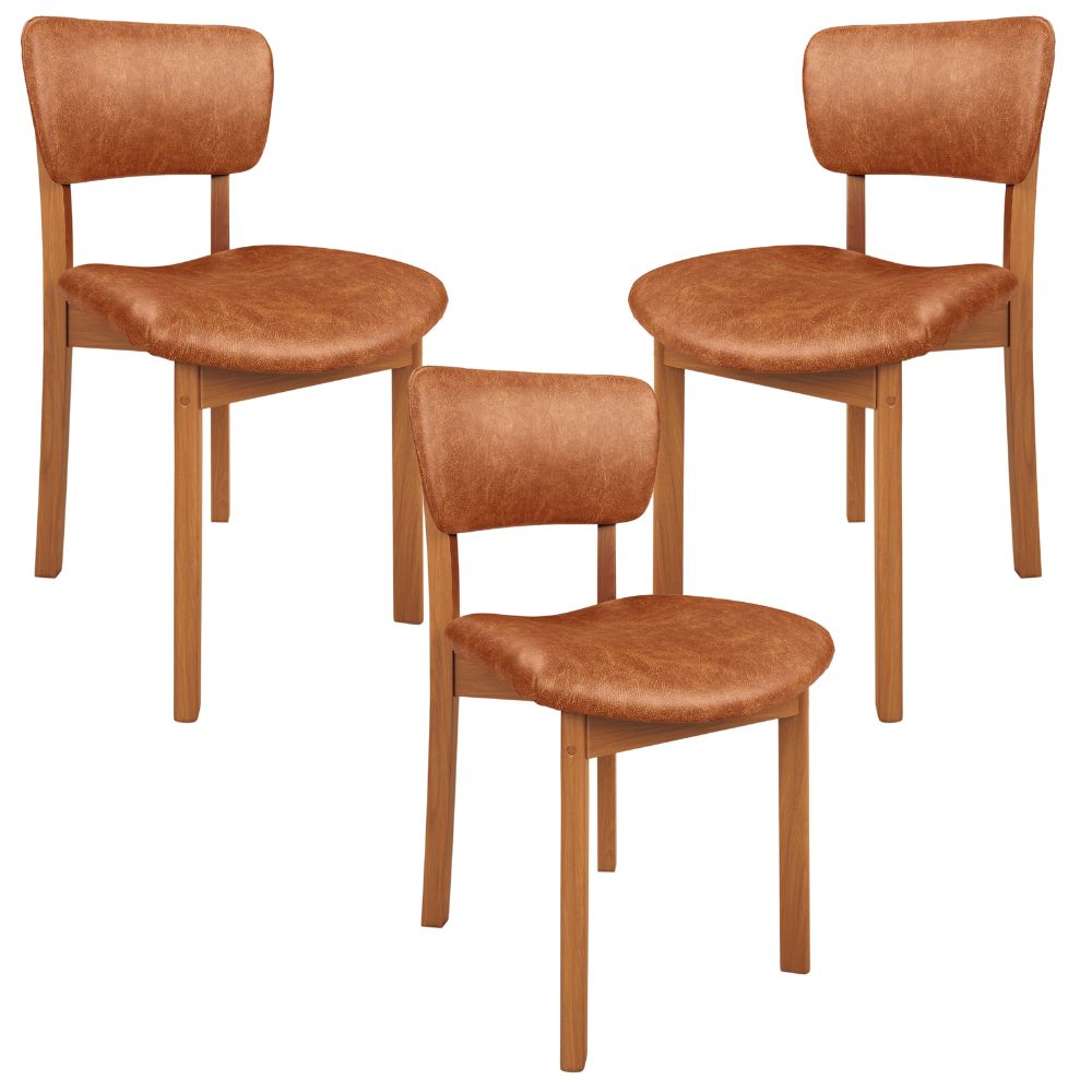 Kit 03 Cadeiras Para Sala de Jantar Cozinha Living Estofada Dara L02 Couríssimo Camel - Lyam Decor