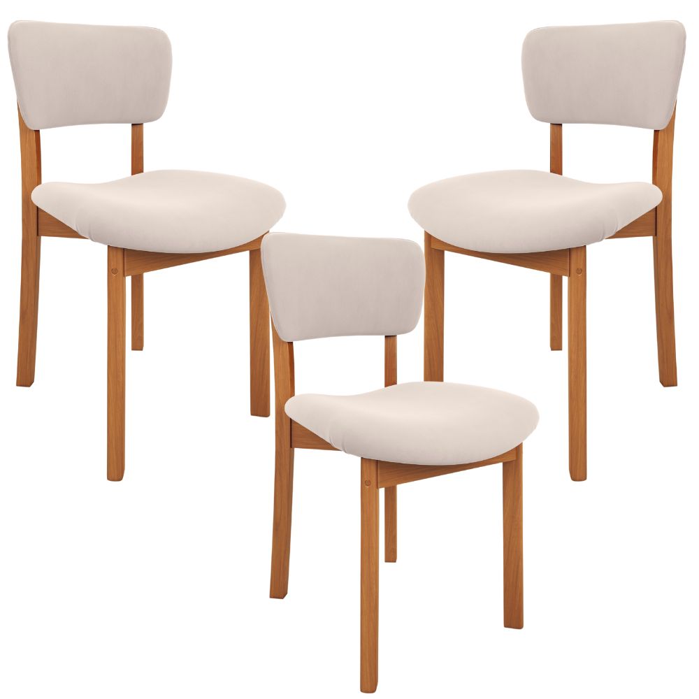 Kit 03 Cadeiras Para Sala de Jantar Cozinha Living Estofada Dara L02 Suede Bege - Lyam Decor