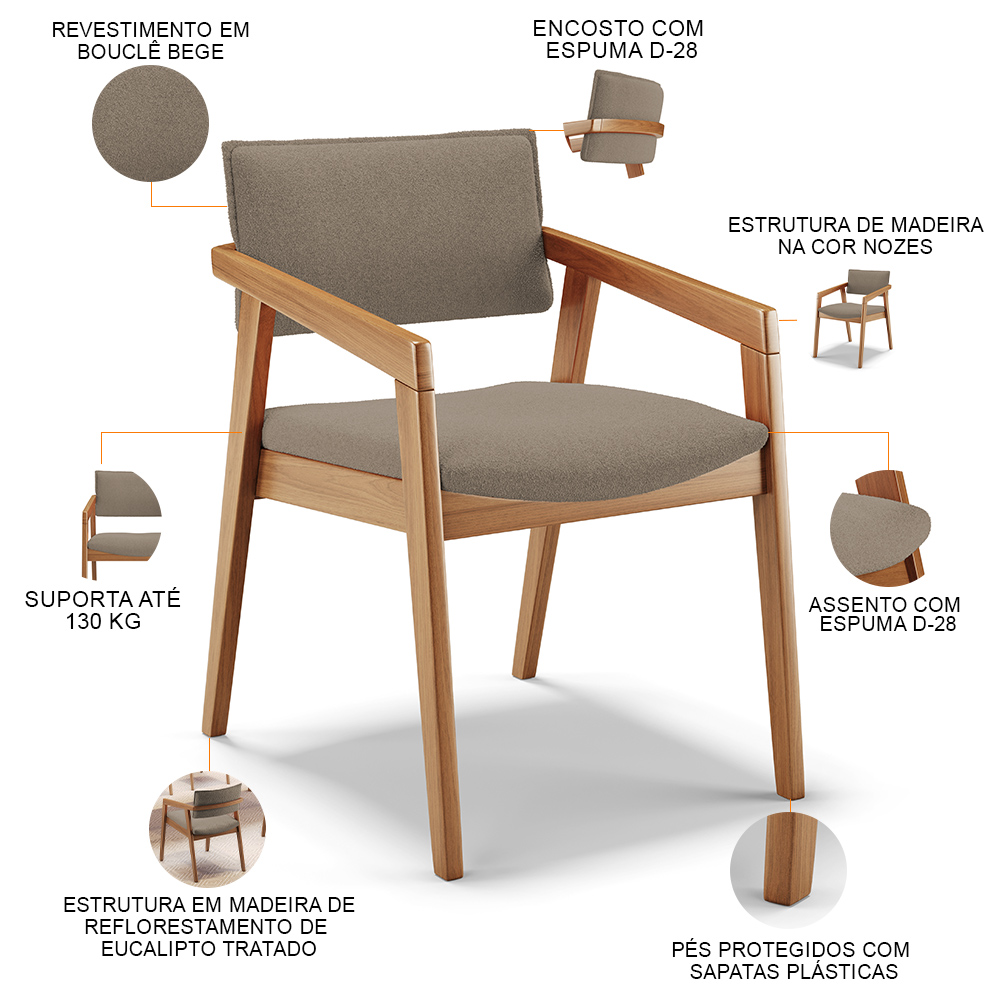 Kit 03 Cadeiras Para Sala de Jantar Estar Living Giorgia B04 Bouclê Bege - Lyam Decor