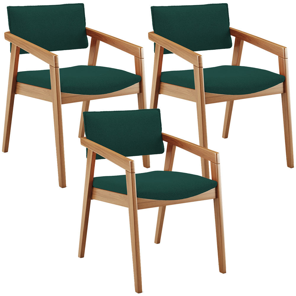Kit 03 Cadeiras Para Sala de Jantar Estar Living Giorgia B04 Bouclê Verde - Lyam Decor
