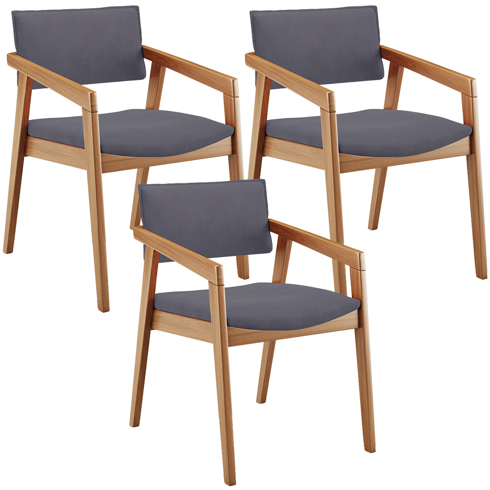 Kit 03 Cadeiras Para Sala de Jantar Estar Living Giorgia B04 Suede Cinza - Lyam Decor