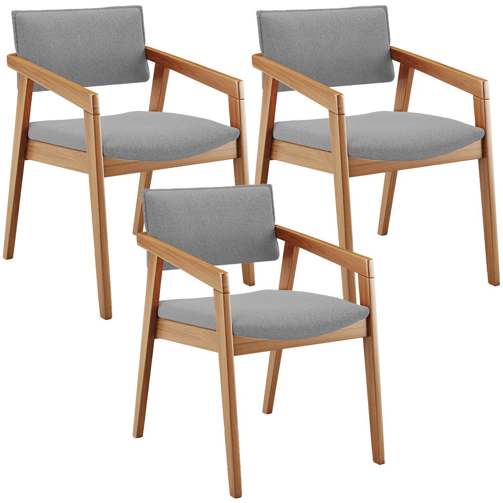 Kit 03 Cadeiras Para Sala de Jantar Estar Living Giorgia L02 Bouclê Cinza - Lyam Decor