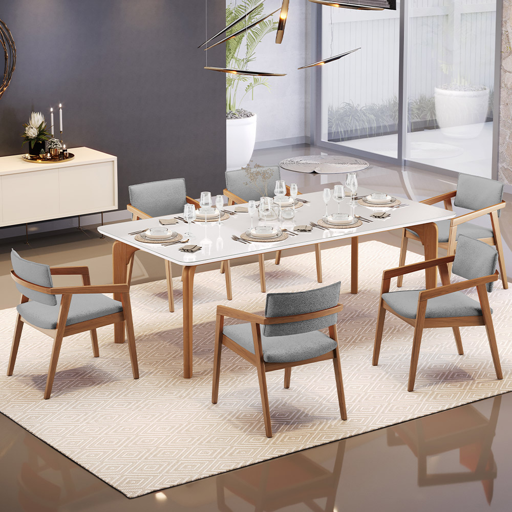 Kit 03 Cadeiras Para Sala de Jantar Estar Living Giorgia L02 Bouclê Cinza - Lyam Decor