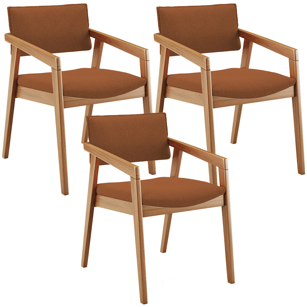 Kit 03 Cadeiras Para Sala de Jantar Estar Living Giorgia L02 Bouclê Terracota - Lyam Decor