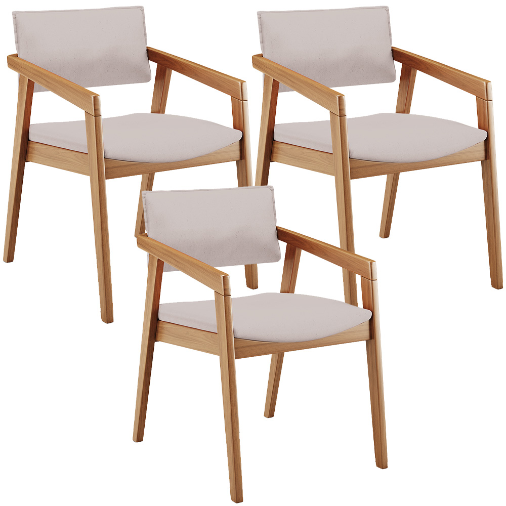 Kit 03 Cadeiras Para Sala de Jantar Estar Living Giorgia L02 Linho Bege - Lyam Decor