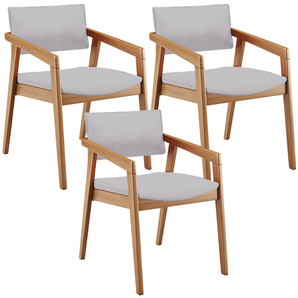 Kit 03 Cadeiras Para Sala de Jantar Estar Living Giorgia L02 Linho Cinza - Lyam Decor