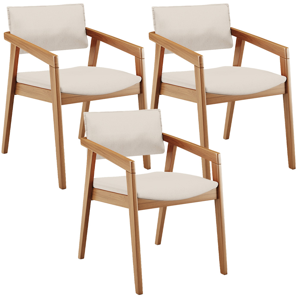Kit 03 Cadeiras Para Sala de Jantar Estar Living Giorgia L02 Linho Cru - Lyam Decor