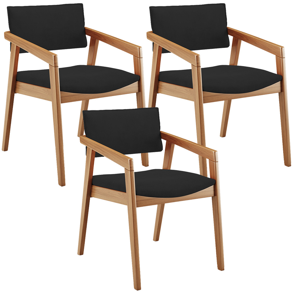 Kit 03 Cadeiras Para Sala de Jantar Estar Living Giorgia L02 Suede Preto - Lyam Decor