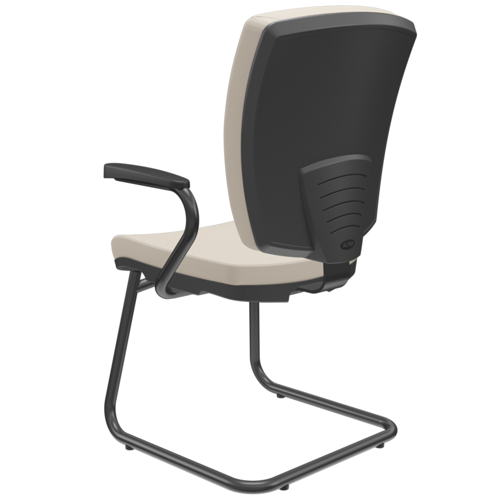 Kit 03 Cadeiras de Escritório Fixa Executiva Office Preto Slim Alta Flexi P03 Vinil Bege - Lyam