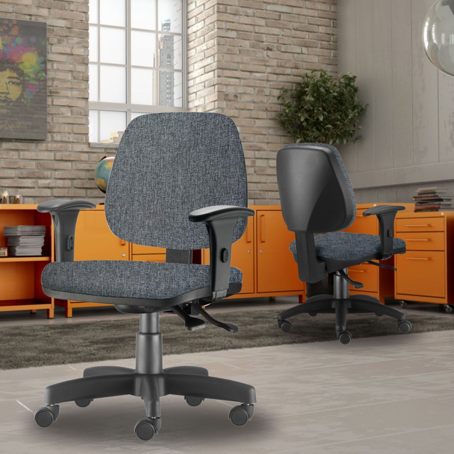Kit 03 Cadeiras de Escritório Giratória Executiva Ergonômica Job L02 Linho Chumbo - Lyam Decor