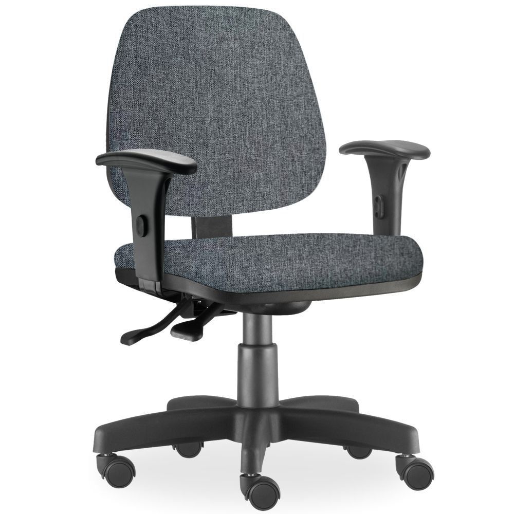 Kit 03 Cadeiras de Escritório Giratória Executiva Ergonômica Job L02 Linho Chumbo - Lyam Decor