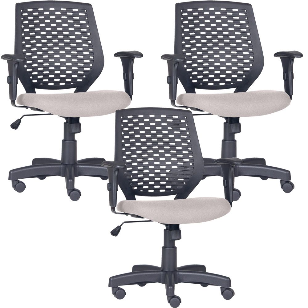 Kit 03 Cadeiras de Escritório Giratória Executiva Ergonômica Tech L02 Suede Bege - Lyam Decor