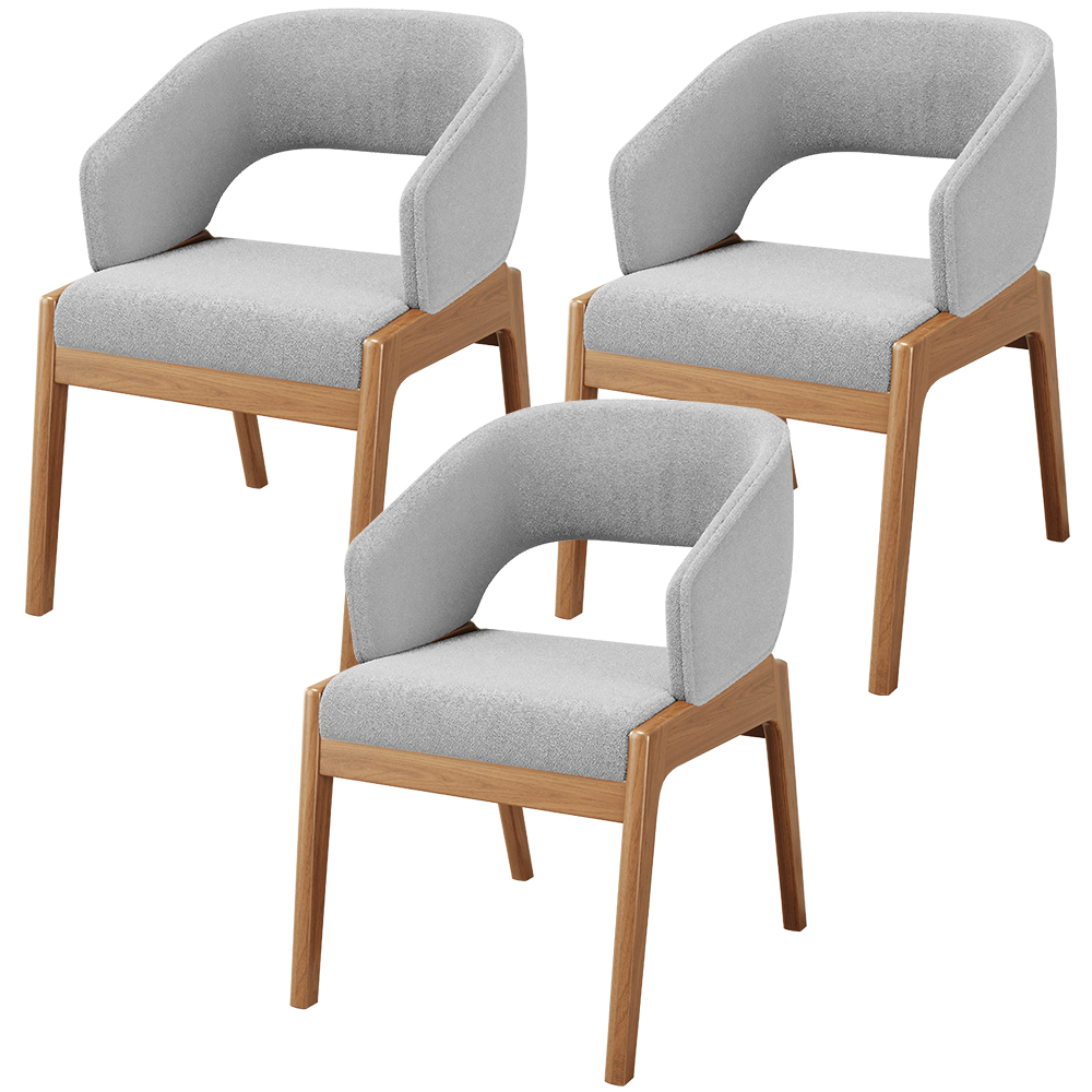 Kit 03 Cadeiras de Jantar e Estar Living Estofada Lince L02 Bouclê Cinza - Lyam Decor