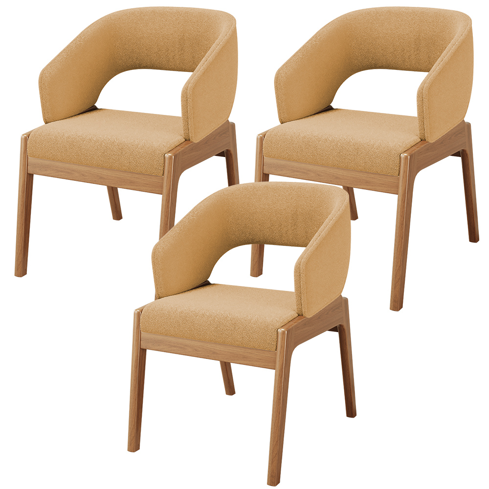 Kit 03 Cadeiras de Jantar e Estar Living Estofada Lince L02 Bouclê Mostarda - Lyam Decor