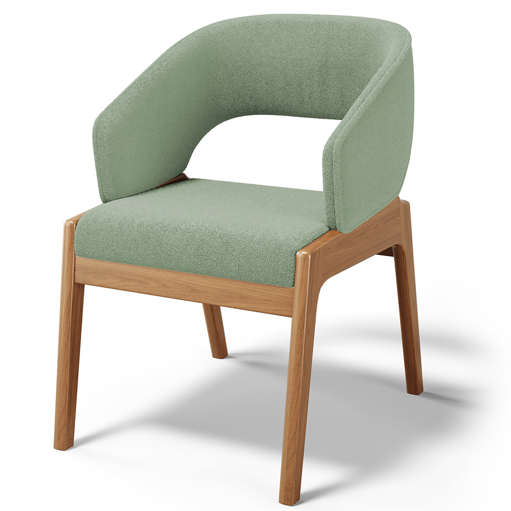 Kit 03 Cadeiras de Jantar e Estar Living Estofada Lince L02 Bouclê Oliva - Lyam Decor