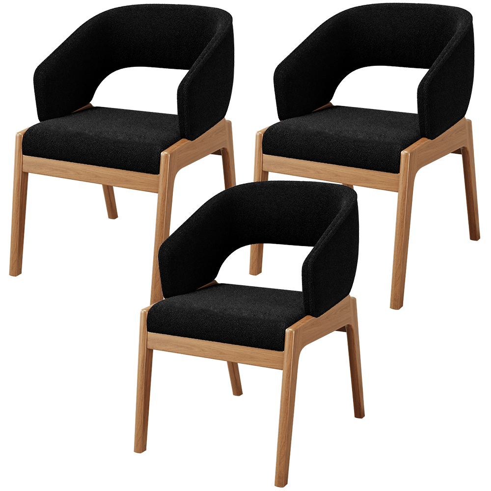 Kit 03 Cadeiras de Jantar e Estar Living Estofada Lince L02 Bouclê Preto - Lyam Decor