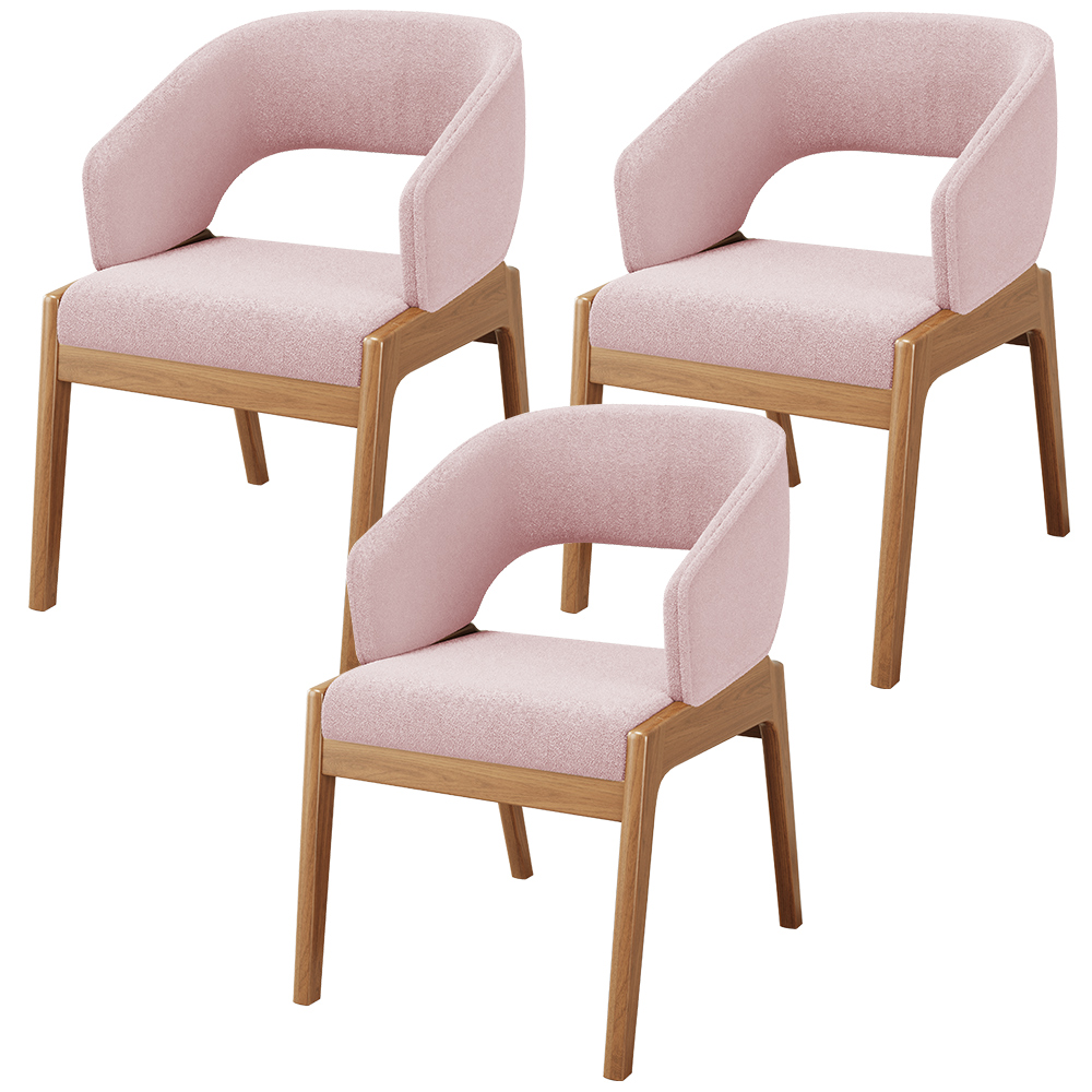Kit 03 Cadeiras de Jantar e Estar Living Estofada Lince L02 Bouclê Rosê - Lyam Decor