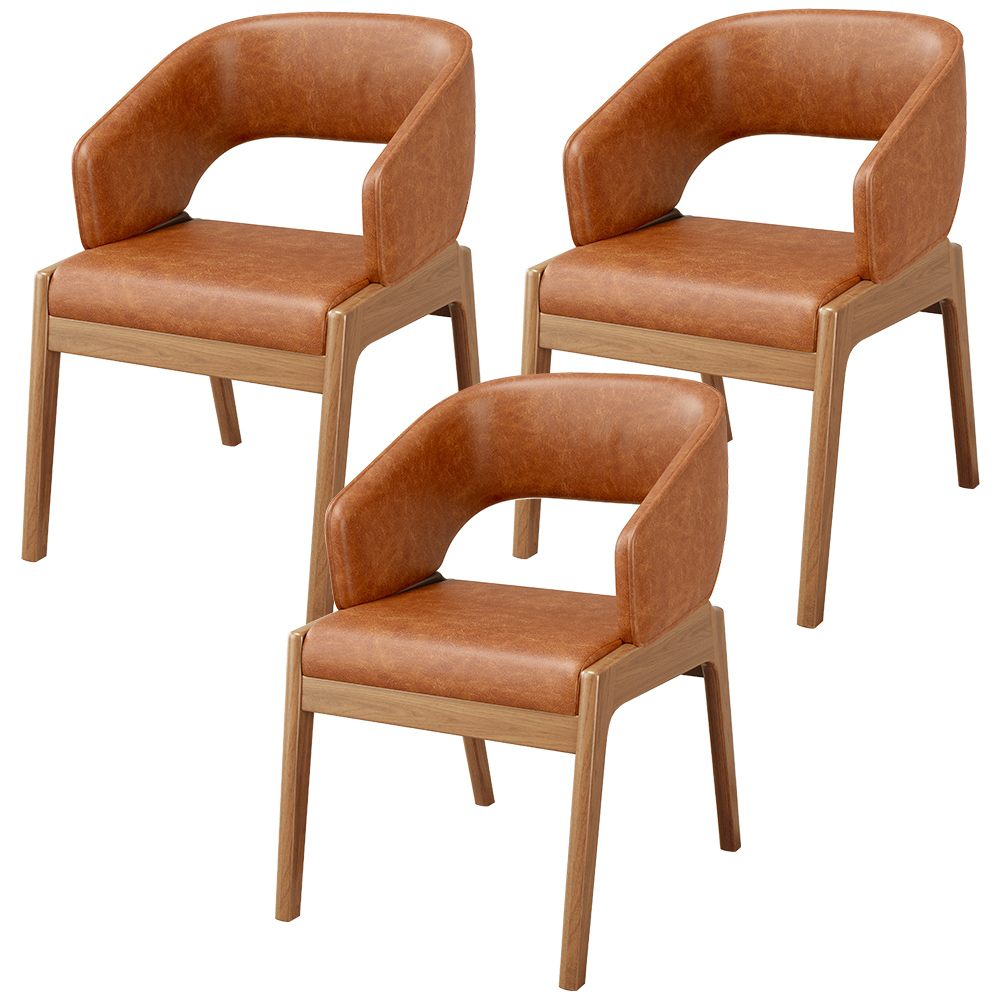 Kit 03 Cadeiras de Jantar e Estar Living Estofada Lince L02 Couríssimo Camel - Lyam Decor