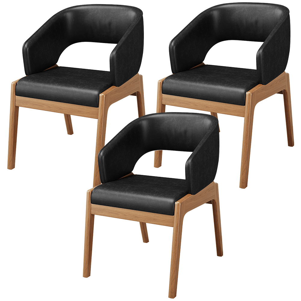 Kit 03 Cadeiras de Jantar e Estar Living Estofada Lince L02 Couríssimo Preto - Lyam Decor