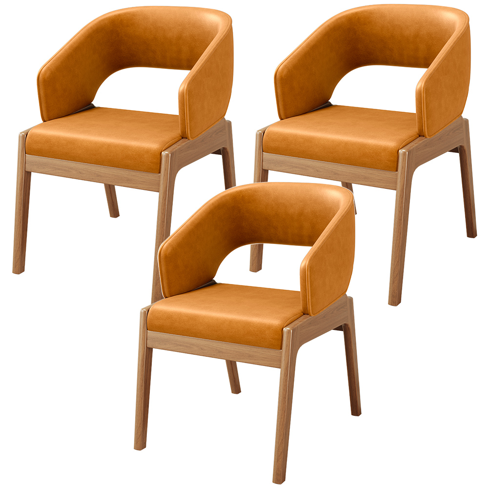 Kit 03 Cadeiras de Jantar e Estar Living Estofada Lince L02 Couríssimo Whisky - Lyam Decor