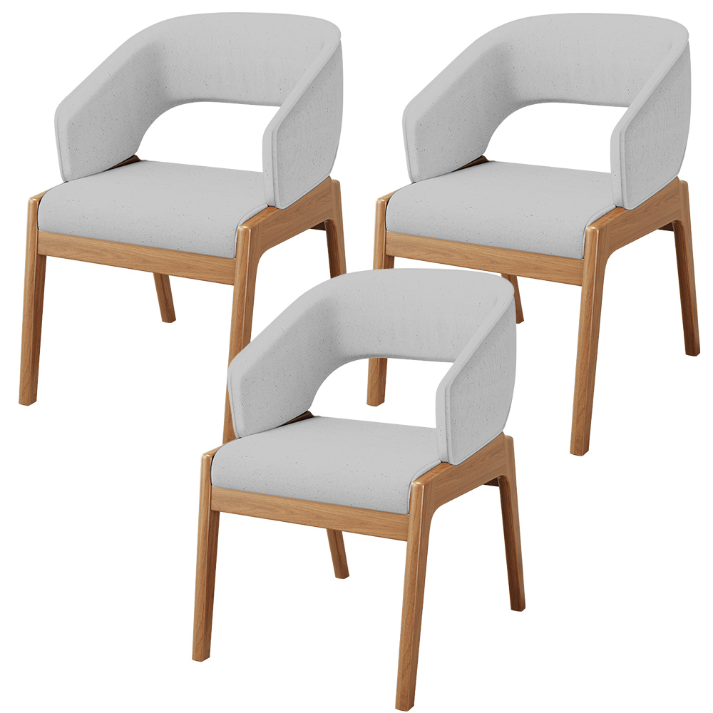 Kit 03 Cadeiras de Jantar e Estar Living Estofada Lince L02 Linho Cinza - Lyam Decor