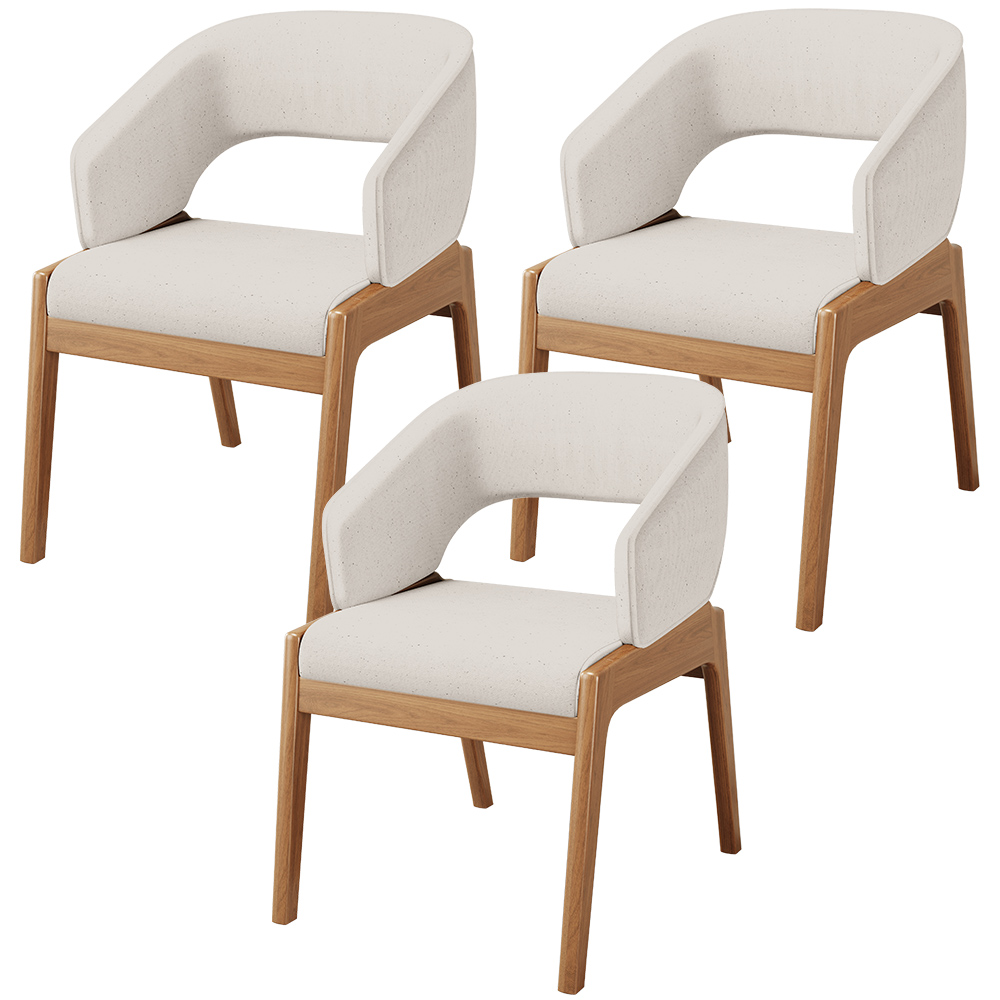 Kit 03 Cadeiras de Jantar e Estar Living Estofada Lince L02 Linho Cru - Lyam Decor