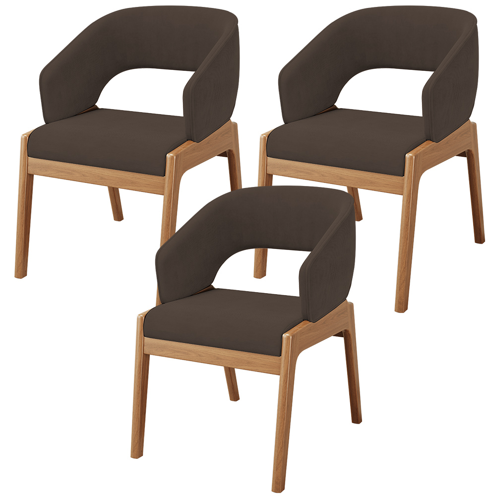 Kit 03 Cadeiras de Jantar e Estar Living Estofada Lince L02 Suede Marrom - Lyam Decor