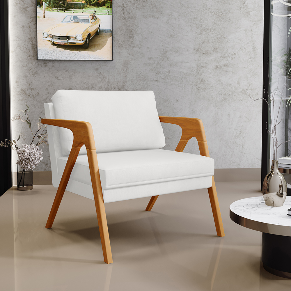 Kit 03 Poltrona Decorativa Para Sala Pietra Estrutura De Madeira L02 Corano Branco - Lyam Decor